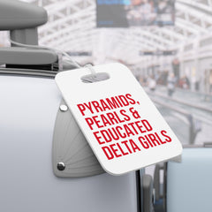 Pyramids Pearls & Educated Delta Girls Luggage Tags - White & Crimson