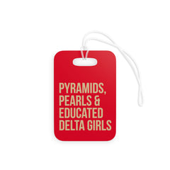 Pyramids Pearls & Educated Delta Girls Luggage Tags - Crimson & Cream