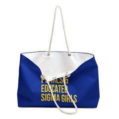Poodles, Pearls & Educated Sigma Girls Weekender Bag - Blue & Yellow