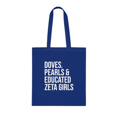 Doves Pearls & Educated Zeta Girls Cotton Tote Bag - Blue