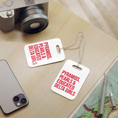 Pyramids Pearls & Educated Delta Girls Luggage Tags - White & Crimson