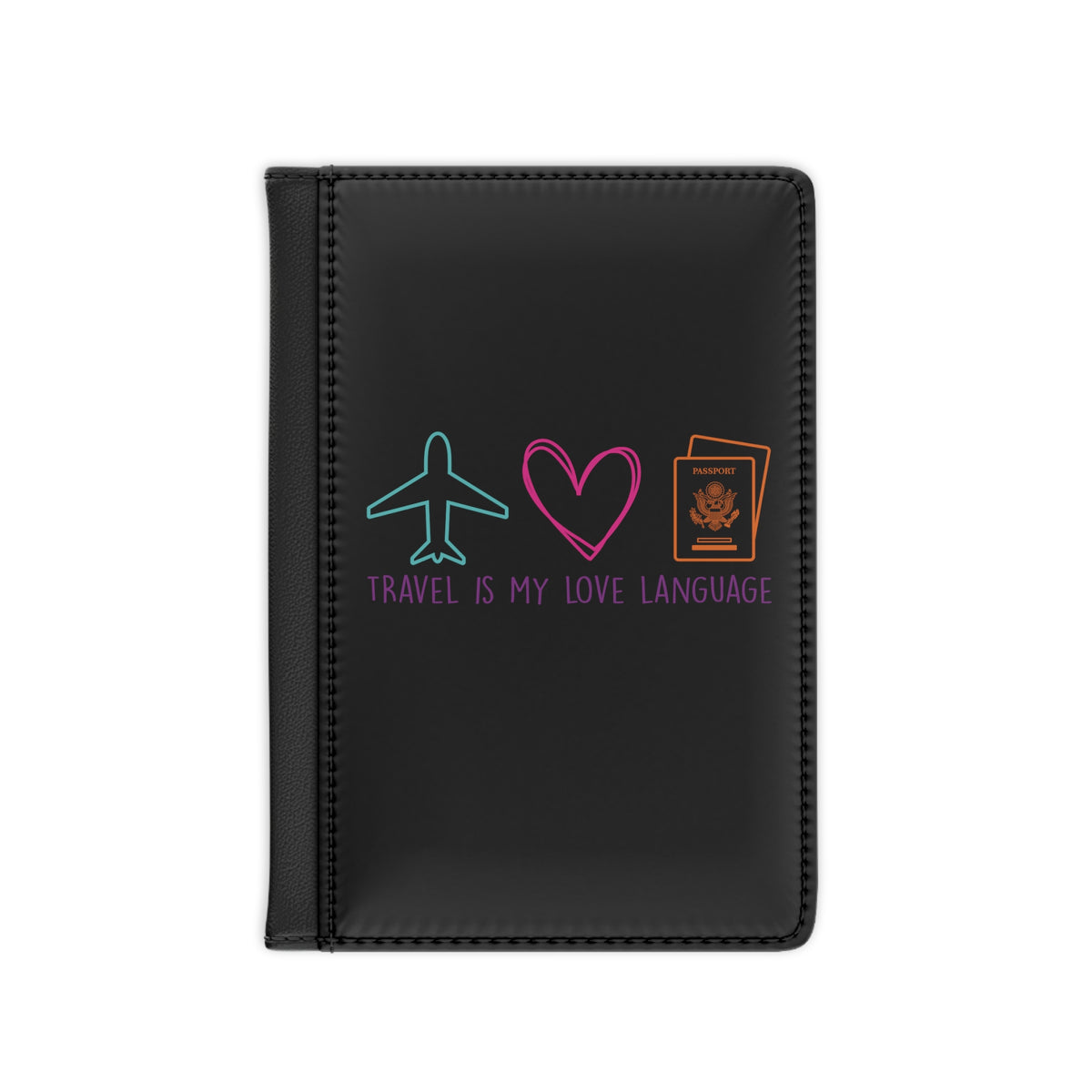 Travel is My Love Language Icons Passport Cover - Black