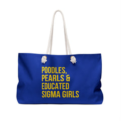 Poodles, Pearls & Educated Sigma Girls Weekender Bag - Blue & Yellow