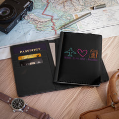 Travel is My Love Language Icons Passport Cover - Black