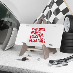 Pyramids Pearls & Educated Delta Girls Vanity Plate - White & Crimson