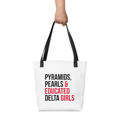 Pyramids Pearls & Educated Delta Girls Tote - White Multi Black