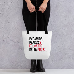 Pyramids Pearls & Educated Delta Girls Tote - White Multi Black