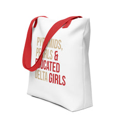 Pyramids Pearls & Educated Delta Girls Tote - White Cream Crimson