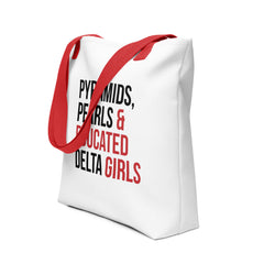 Pyramids Pearls & Educated Delta Girls Tote - White Multi Red