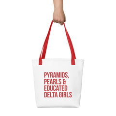 Pyramids Pearls & Educated Delta Girls Tote - White & Crimson