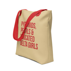 Pyramids Pearls & Educated Delta Girls Tote - Cream & Crimson