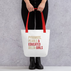 Pyramids Pearls & Educated Delta Girls Tote - White Cream Crimson
