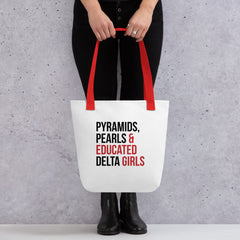 Pyramids Pearls & Educated Delta Girls Tote - White Multi Red