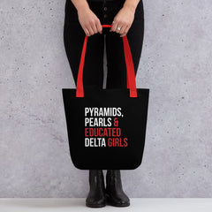 Pyramids Pearls & Educated Delta Girls Tote - Black Multi Red