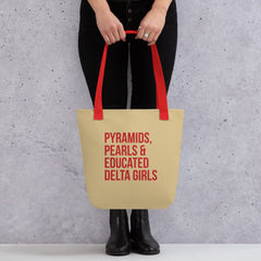 Pyramids Pearls & Educated Delta Girls Tote - Cream & Crimson