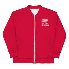 Pyramids Pearls & Educated Delta Girls Bomber Jacket - Crimson & White