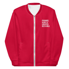 Pyramids Pearls & Educated Delta Girls Bomber Jacket - Crimson & White