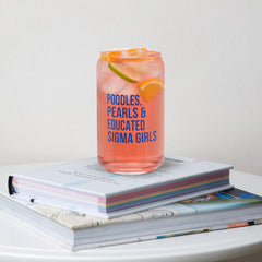 Poodles Pearls & Educated Sigma Girls 16 oz Can-Shaped Glass - Blue