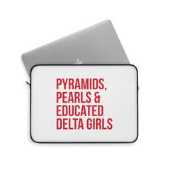 Pyramids Pearls & Educated Delta Girls Laptop Sleeve - White & Crimson