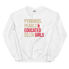 Pyramids Pearls & Educated Delta Girls Sweatshirt - Crimson & Cream