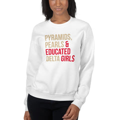 Pyramids Pearls & Educated Delta Girls Sweatshirt - Crimson & Cream