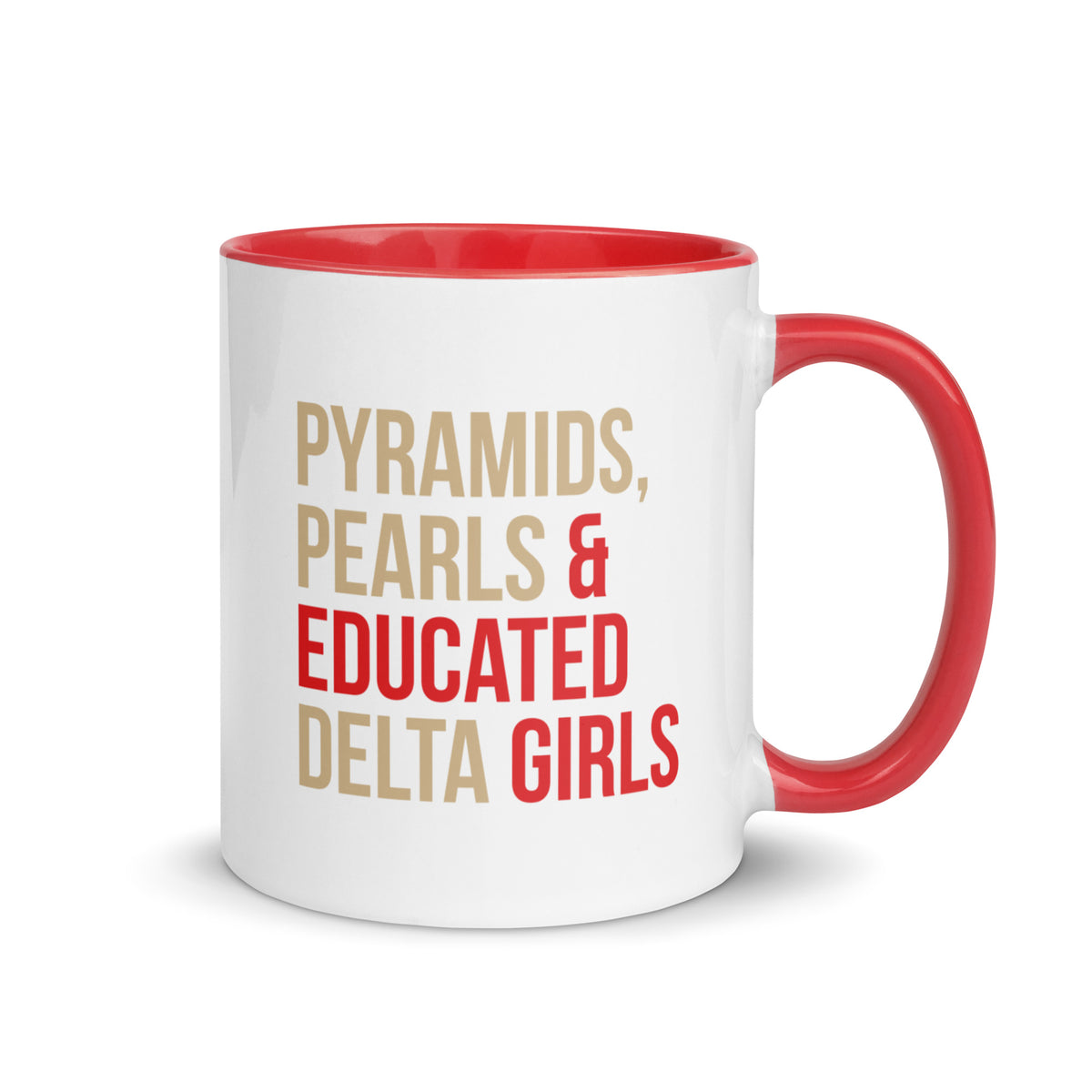 Pyramids, Pearls & Educated Delta Girls Accent Color Mug - Crimson & Cream
