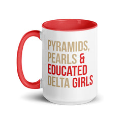 Pyramids, Pearls & Educated Delta Girls Accent Color Mug - Crimson & Cream