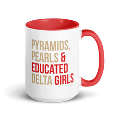Pyramids, Pearls & Educated Delta Girls Accent Color Mug - Crimson & Cream